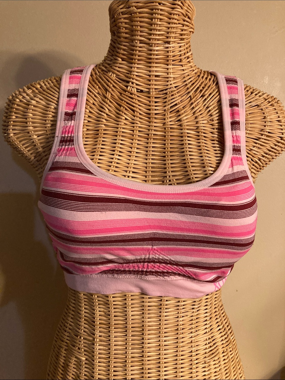 Striped Pink Wireless Comfort Sports Bra XL